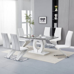 Furniture in Fashion Halo Melange Marble Effect Dining Table 6 Demi Z White Chairs