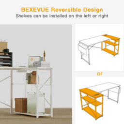 Bexevue White Small L-Shaped Gaming Desk With Power Outlets, 100X70Cm Computer Desk Table And Reversible Storage Shelves - thumbnail 5