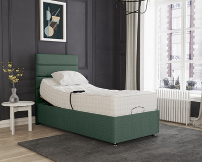 Milan Electric Adjustable Bed Set Fabric Pocket Sprung Mattress, Floor Standing Headboard - 2Ft6 - Green - image 1