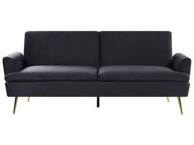 Wyld And Coco 3-Seater Velvet Sofa Bed Black With Gold Legs - Click-Clack Mechanism, Compact W210 X D84 X H88Cm - image 1