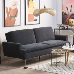 Wyld And Coco 3-Seater Velvet Sofa Bed Black With Gold Legs - Click-Clack Mechanism, Compact W210 X D84 X H88Cm - thumbnail 2