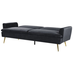 Wyld And Coco 3-Seater Velvet Sofa Bed Black With Gold Legs - Click-Clack Mechanism, Compact W210 X D84 X H88Cm - thumbnail 5