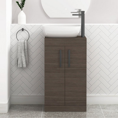 Royal Bathrooms 500mm Floor Standing Vanity Unit 2 Door Grey Elm & Countertop Basin - Elva With Matt Black Handle - image 1