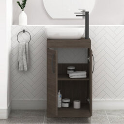 Royal Bathrooms 500mm Floor Standing Vanity Unit 2 Door Grey Elm & Countertop Basin - Elva With Matt Black Handle - thumbnail 3