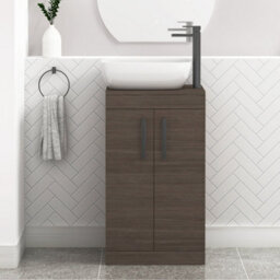 Royal Bathrooms 500mm Floor Standing Vanity Unit 2 Door Grey Elm & Countertop Basin - Elva With Matt Black Handle - thumbnail 1