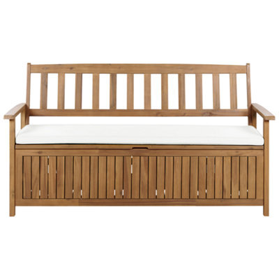 Beliani Garden Bench With Cushion Sovana 160 Cm Acacia Wood Off-White - image 1