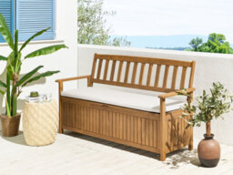 Beliani Garden Bench With Cushion Sovana 160 Cm Acacia Wood Off-White - thumbnail 2