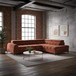 Aurelio Corner Sofa Bed With Adjustable Headrests And Storage Modern L Shape Sofa 268X204Cm Orange Right