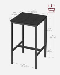 LEDREM Breakfast Bar, Square Tall Bar Table, Heavy-Duty Steel Frame, 60 X 60 X 92 Cm,ebony Black And Black - thumbnail 2