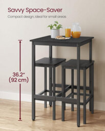 LEDREM Breakfast Bar, Square Tall Bar Table, Heavy-Duty Steel Frame, 60 X 60 X 92 Cm,ebony Black And Black - thumbnail 4