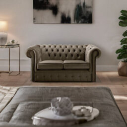 Chesterfield 2 Seater Fabric Malta Putty 09 Sofa - thumbnail 2