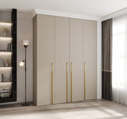 Arte Elegant Como 3 Cashmere Hinged Door Wardrobe H2460mm W1900mm D500mm, Four Doors, Sixteen Shelves, Two Hanging Rails, Gold Handles - thumbnail 2