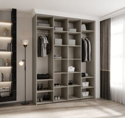 Arte Elegant Como 3 Cashmere Hinged Door Wardrobe H2460mm W1900mm D500mm, Four Doors, Sixteen Shelves, Two Hanging Rails, Gold Handles - thumbnail 3