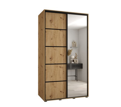 Arte Rustic Oak Artisan Cannes V Sliding Wardrobe H2050mm W1300mm D600mm With Customisable Black Steel Handles - image 1