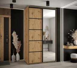 Arte Rustic Oak Artisan Cannes V Sliding Wardrobe H2050mm W1300mm D600mm With Customisable Black Steel Handles - thumbnail 2
