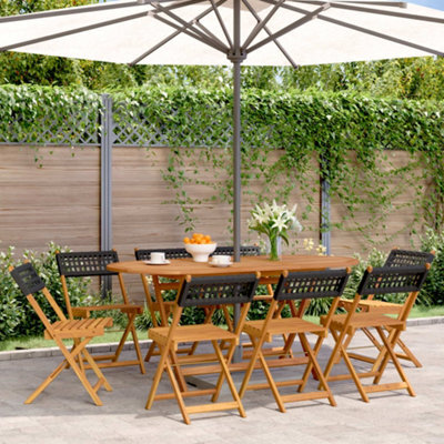Berkfield Folding Garden Chairs 8 Pcs Black Poly Rattan And Solid Wood - image 1