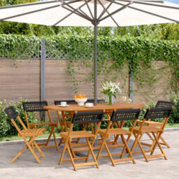 Berkfield Folding Garden Chairs 8 Pcs Black Poly Rattan And Solid Wood - thumbnail 1