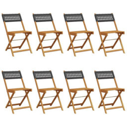 Berkfield Folding Garden Chairs 8 Pcs Black Poly Rattan And Solid Wood - thumbnail 2