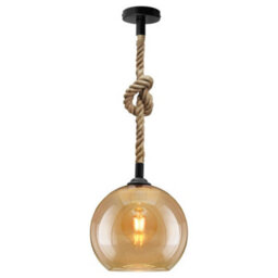 Long Life Lamps Company Vintage Industrial Amber Smoked Rope Glass Globe Ceiling Pendant Lamp H3007 - thumbnail 4