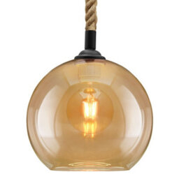 Long Life Lamps Company Vintage Industrial Amber Smoked Rope Glass Globe Ceiling Pendant Lamp H3007 - thumbnail 1