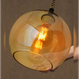 Long Life Lamps Company Vintage Industrial Amber Smoked Rope Glass Globe Ceiling Pendant Lamp H3007 - thumbnail 6