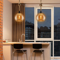 Long Life Lamps Company Vintage Industrial Amber Smoked Rope Glass Globe Ceiling Pendant Lamp H3007 - thumbnail 7