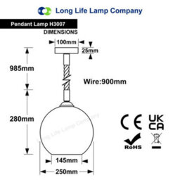 Long Life Lamps Company Vintage Industrial Amber Smoked Rope Glass Globe Ceiling Pendant Lamp H3007 - thumbnail 2