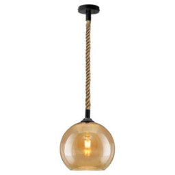 Long Life Lamps Company Vintage Industrial Amber Smoked Rope Glass Globe Ceiling Pendant Lamp H3007 - thumbnail 3