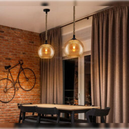 Long Life Lamps Company Vintage Industrial Amber Smoked Rope Glass Globe Ceiling Pendant Lamp H3007 - thumbnail 8