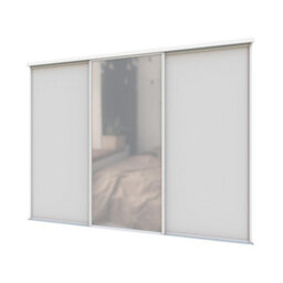 A-Class Sliding Doors Set Of 3 Light Grey & Mirror Sliding Wardrobe Door Kit, White Frame & Tracks, Opening Height (H) 225-226Cm & Width (W) 269-270Cm - thumbnail 1