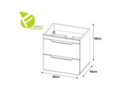 Impact Furniture Wall Hung Vanity Unit With Basin 600mm Drawers Bathroom Sink Cabinet Compact White Gloss Oak Effect Arub - thumbnail 4