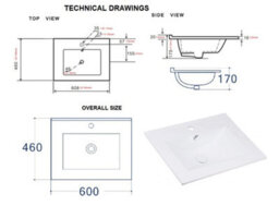 Impact Furniture Wall Hung Vanity Unit With Basin 600mm Drawers Bathroom Sink Cabinet Compact White Gloss Oak Effect Arub - thumbnail 6