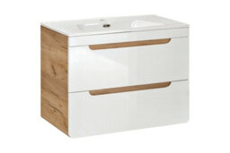 Impact Furniture Wall Hung Vanity Unit With Basin 600mm Drawers Bathroom Sink Cabinet Compact White Gloss Oak Effect Arub - thumbnail 3