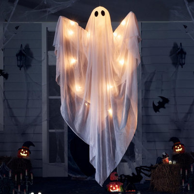 "Halloween Hanging Ghost With Warm White Led Light, 47"" White Ghosts Decoration" - image 1