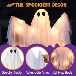 "Halloween Hanging Ghost With Warm White Led Light, 47"" White Ghosts Decoration" - thumbnail 2