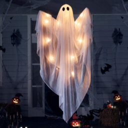 "Halloween Hanging Ghost With Warm White Led Light, 47"" White Ghosts Decoration" - thumbnail 1