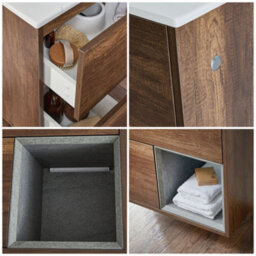 Homestylestore 812mm Dark Oak Wall Hung Bathroom Vanity Unit Open Shelf Marble Effect Basin - thumbnail 3
