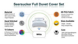 TheWhiteWater Limited Duvet Cover Set Seersucker Single/double/king/super King Bedding Set - Duvet Cover + Matching Pillowcase - White - thumbnail 5
