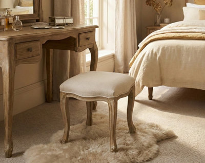 Aspect Furniture French Style Jade Dressing Table Stool , White Washed Wood,beige Cushion - image 1
