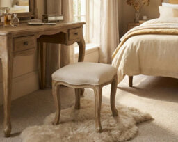 Aspect Furniture French Style Jade Dressing Table Stool , White Washed Wood,beige Cushion - thumbnail 1