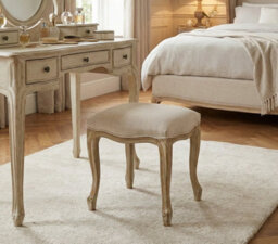 Aspect Furniture French Style Jade Dressing Table Stool , White Washed Wood,beige Cushion - thumbnail 2