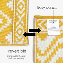 Homescapes Luxury Outdoor Rug Waterproof Reversible For Garden, 150 X 240 Cm, Yellow & White, 100% Recycled, Anna Aztec - thumbnail 6