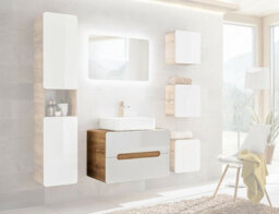 Impact Furniture Wall Hang Vanity Unit Countertop 800mm Cabinet With Basin Bathroom Drawers White Gloss Oak Arub - thumbnail 8