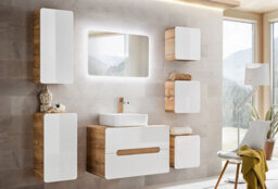 Impact Furniture Wall Hang Vanity Unit Countertop 800mm Cabinet With Basin Bathroom Drawers White Gloss Oak Arub - thumbnail 9