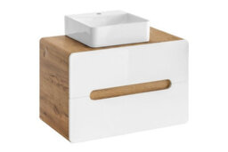 Impact Furniture Wall Hang Vanity Unit Countertop 800mm Cabinet With Basin Bathroom Drawers White Gloss Oak Arub - thumbnail 2