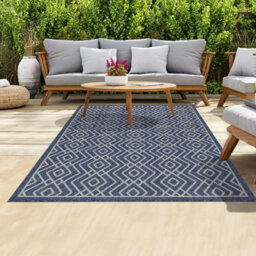 Homeart Outdoor Rugs Easy Cleaning Area Rugs For Balcony,garden,picnic,uv Weather Resistant  D.blue Cream, 80 X 150 Cm