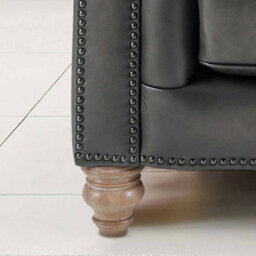Xample Allington Grey Leather Chesterfield Armchair, Flint Grey Top Grain Leather, Pocket Coil Cushion, Solid Wood Frame, Nailhead Trim - thumbnail 6