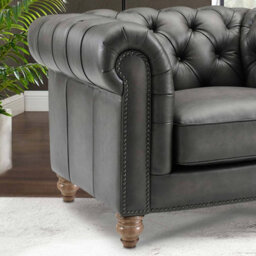 Xample Allington Grey Leather Chesterfield Armchair, Flint Grey Top Grain Leather, Pocket Coil Cushion, Solid Wood Frame, Nailhead Trim - thumbnail 5