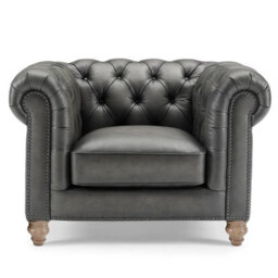 Xample Allington Grey Leather Chesterfield Armchair, Flint Grey Top Grain Leather, Pocket Coil Cushion, Solid Wood Frame, Nailhead Trim - thumbnail 3