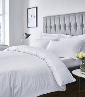 Catherine Lansfield Bedroom Satin Stripe 300 Thread Count Fitted Sheet 30Cm Depth White - image 1